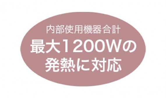 ※前面吸気、背面排気タイプのサーバ5台（合計1200W）実装時、 全サーバの前面吸気部分の温度上昇を10℃以下としました。